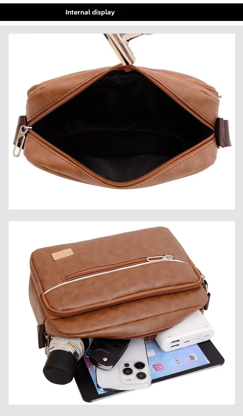 New Pu Leather Fashionable Men's Crossbody Bag, Large-capacity Men's Single-shoulder Bag, Casual Multi-layer Mobile Phone Bag