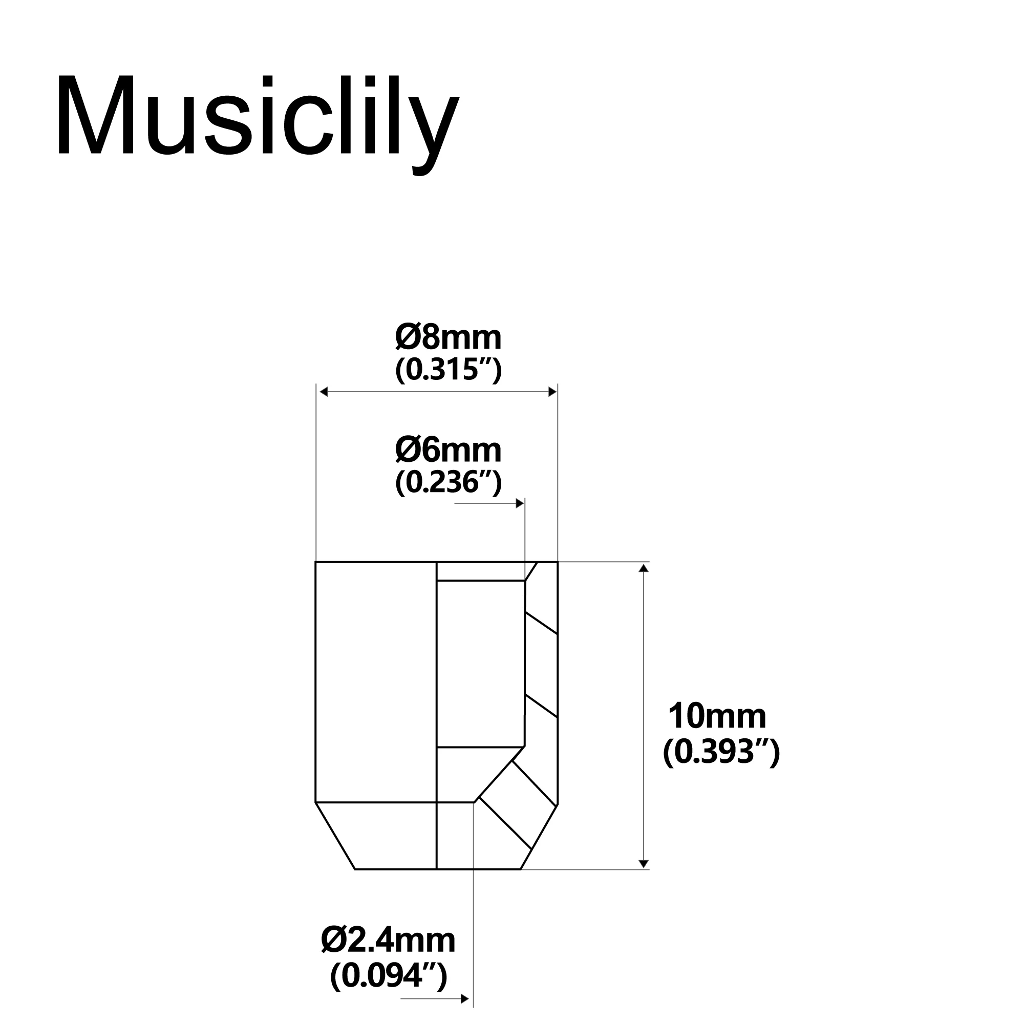 Musiclily Pro 8mm Steel Flush Mount Guitar String Ferrules for Tele Style Electric Guitar, Nickel (Set of 6)