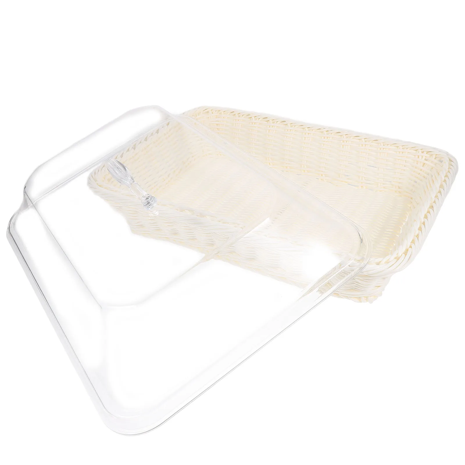 

Woven Bread Basket Clear Lid Food Storage Baskets for Kitchen Tabletop Serving Tray Fruit Snack Display Home Bakery