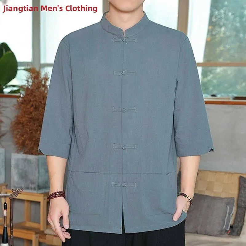 

Men's Cotton Linen ort Sve irt Chinese Sle Tang Suit Summer Vintage Top Middle-aged And ly Men's Clothing