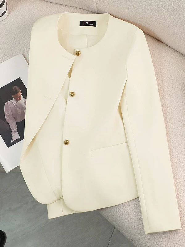 

plus Size 300 Pou Women's Korean Sle Gentle Wind Beige Long Sve round Ne Jaet Autumn Outerwear Casual Loose Fit