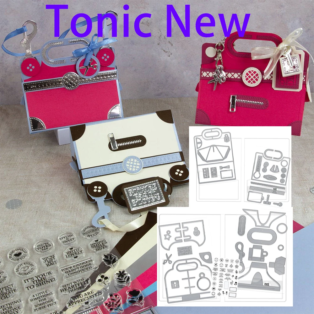 

Tonic Arrival New Handbag Box Decoration Dies Elegant Argyle Die & Clear Stamp Set Scrapbooking Diary DIY Greeting Card Handmade