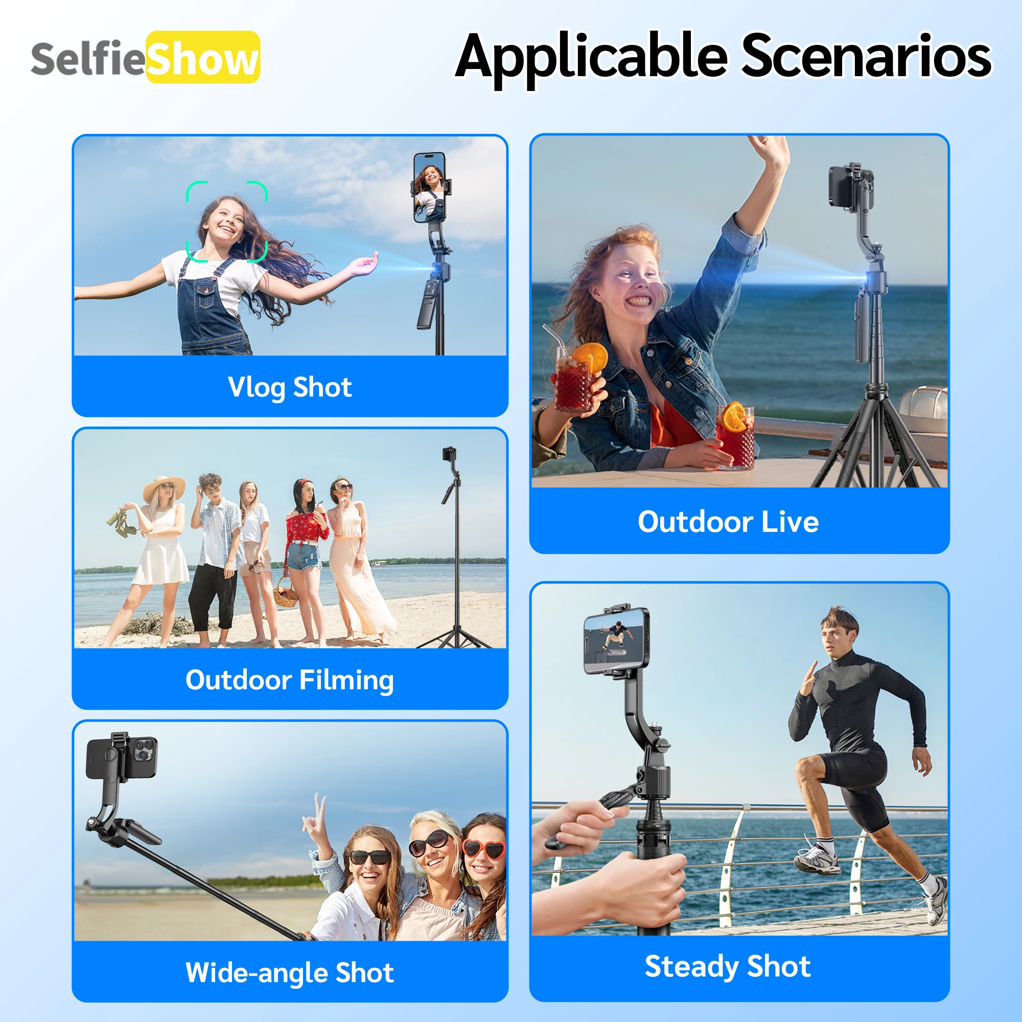 Selfieshow C17 Intelligent AI Face Tracking Stable Bluetooth Ggimbal Shooting Quadrapod Selfie Stick Mobile Phone Stabilizer
