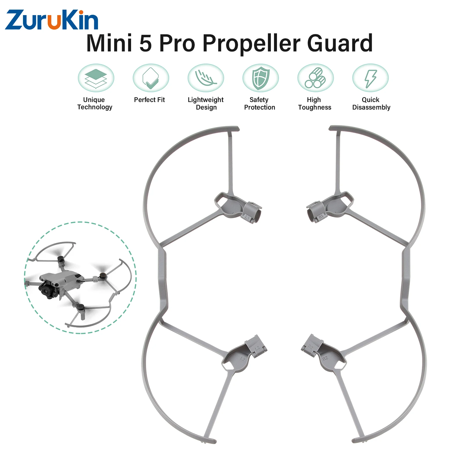 ZuruKin Propeller Guard for DJI Mini 5 Pro Drone Lightweight Anti-Collision Blade Protector High Toughness Safety Shield