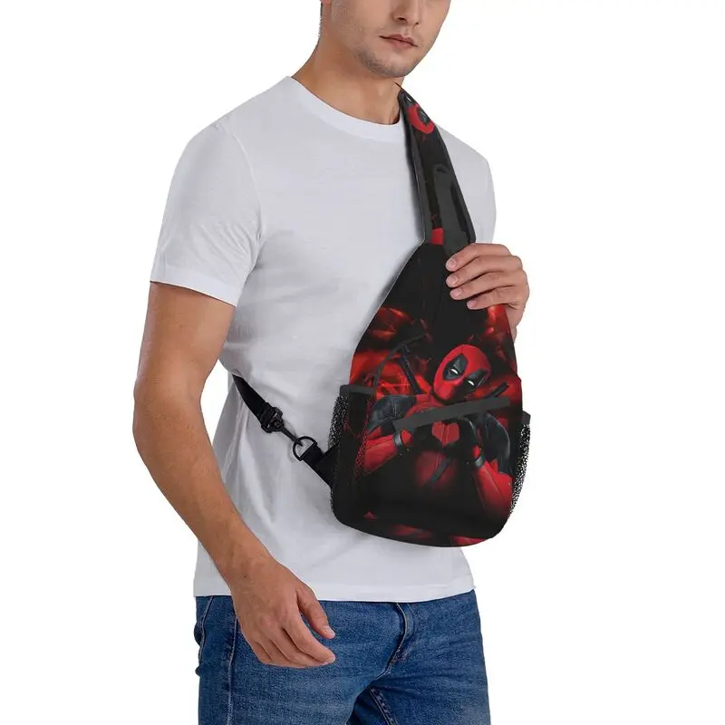 Deadpool Funny Superhero Crossbody Sling Backpack Men Custom Cartoon Cosplay Chest Shoulder Bag for Cycling Camping Daypack