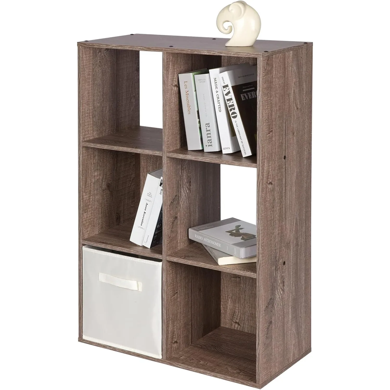 

E-commerce US 6-cube storage bookshelf, suitable for 11 inch storage boxes, wooden cabinet cube organizer, country brown oak