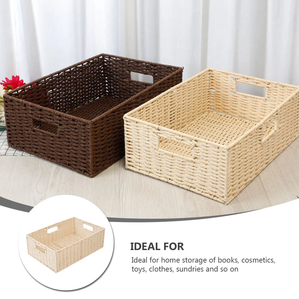 Basket Storage Woven Baskets Sundries Seagrass Organizer Wicker Table Home Hamper Hand Willow Holder Square Desktop Rattan Bin