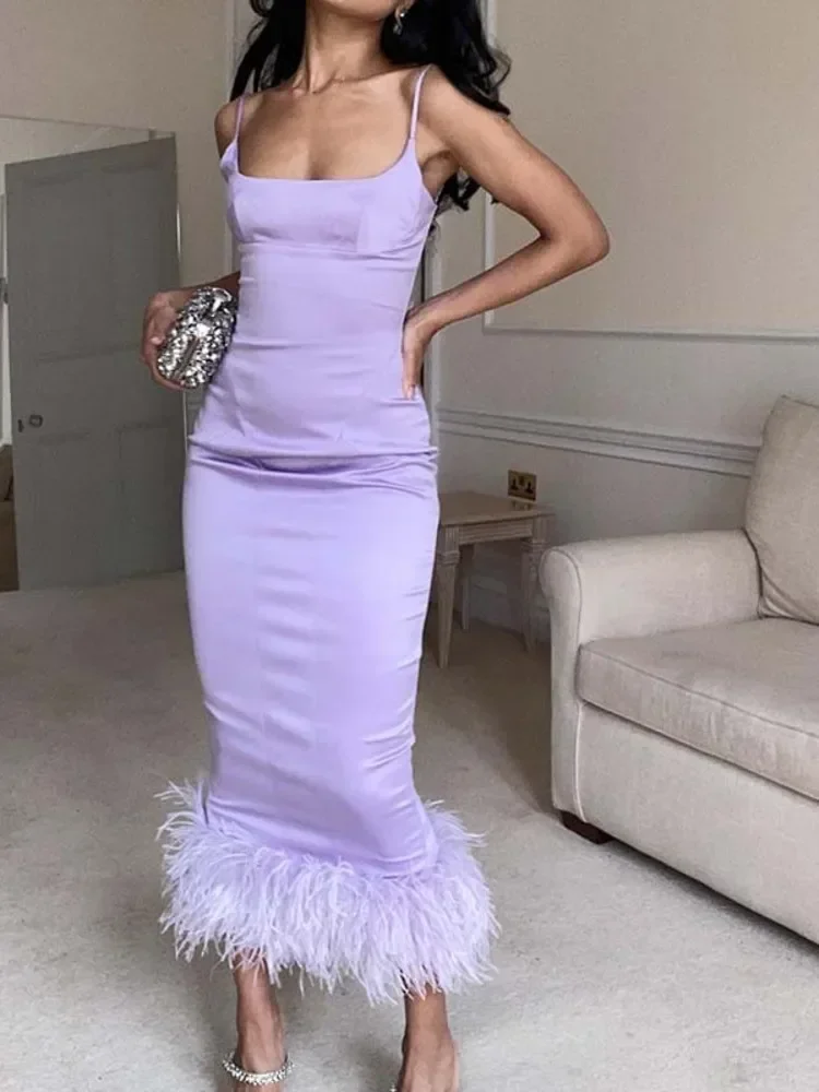 Backless Jazz Dance Costumes Line Dress Models Latin Women Solid Color Female Slim Fit Contemporary Feather Urban Dress 2024 New