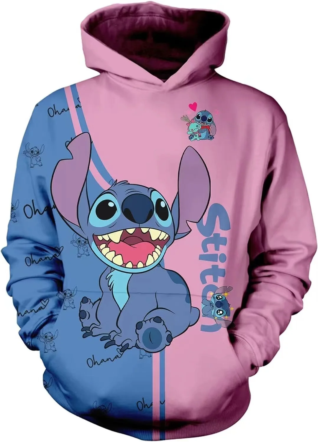 2024 Autumn Classic Disney Stitch Anime Fashion Boy Spring 3D Printed Kids Cute Hoodie Girl New Tops Street Style Casual Hoodie