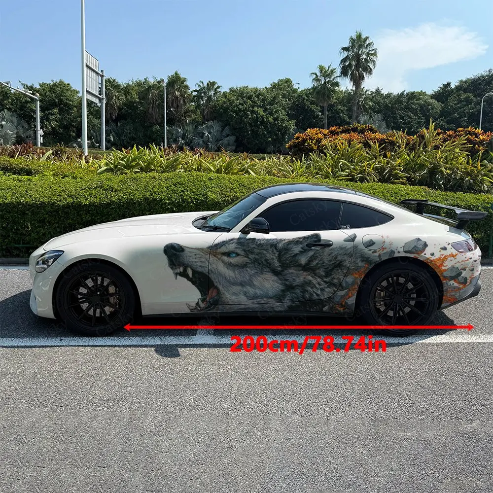 2pcs Shattering Rocks Roaring Wolf Car Side Wraps, Self-Adhesive PVC Waterproof & Scratch-Resistant Stickers, Car Accessory Gift