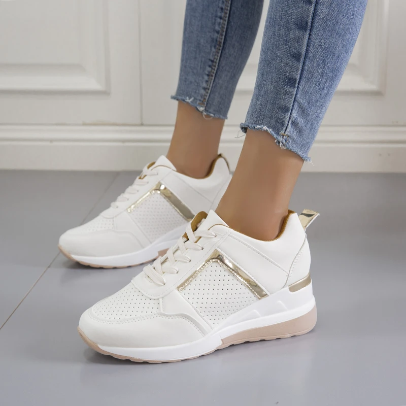 Sepatu wanita Wedges, sepatu wanita divulkanisir, sneaker Wedges, sepatu olahraga kasual Platform, sneaker wanita vulkanisir