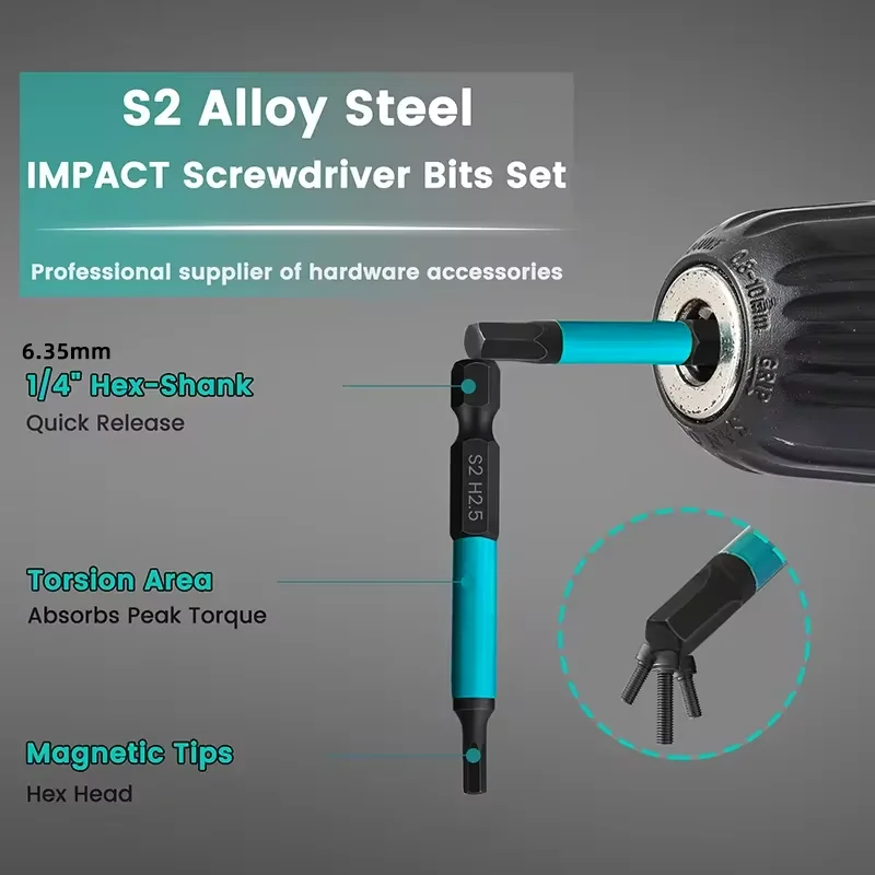 21Pcs Hex Head Allen Wrench Drill Bit Set with Holder 25mm 60mm Screwdriver Bits 1/4 Inch Hex Shank Magnetic Hex Key Drill Bit