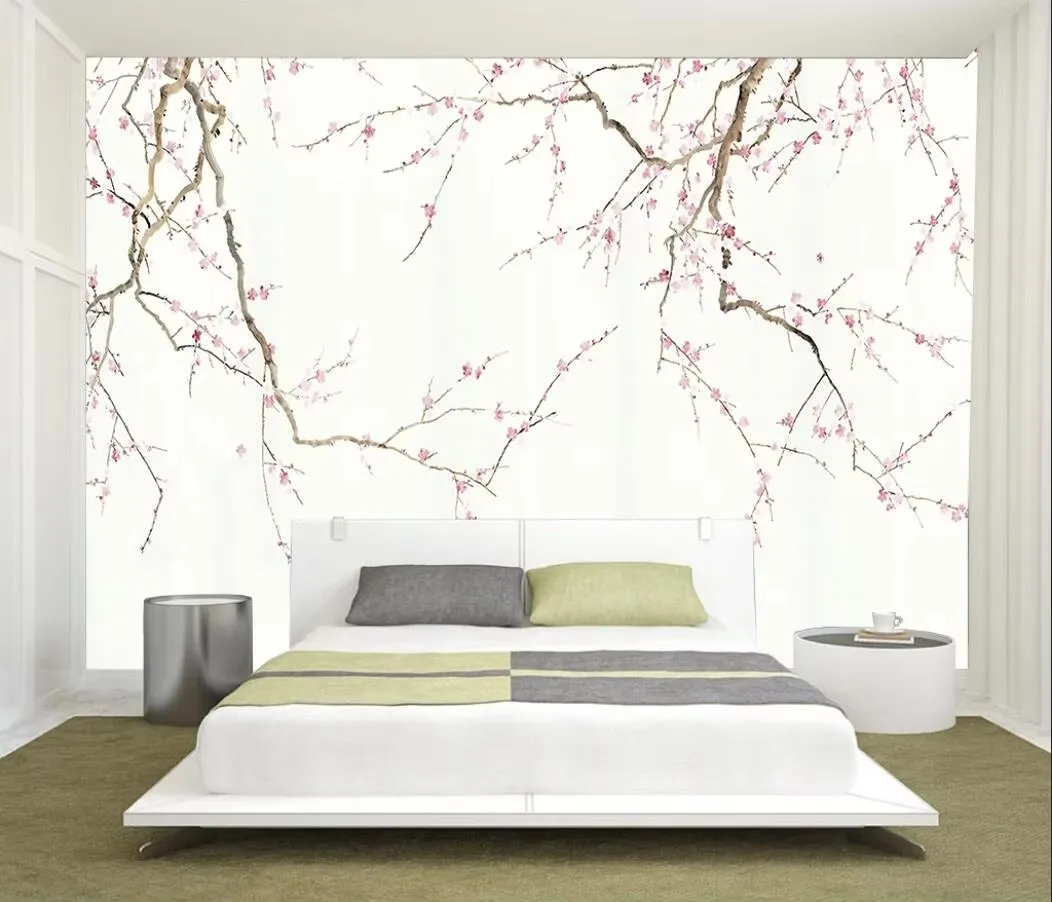 

Custom wallpaper photo hand painted plum branch background mural home decoration living room bedroom flowers mural 3d wallpaper