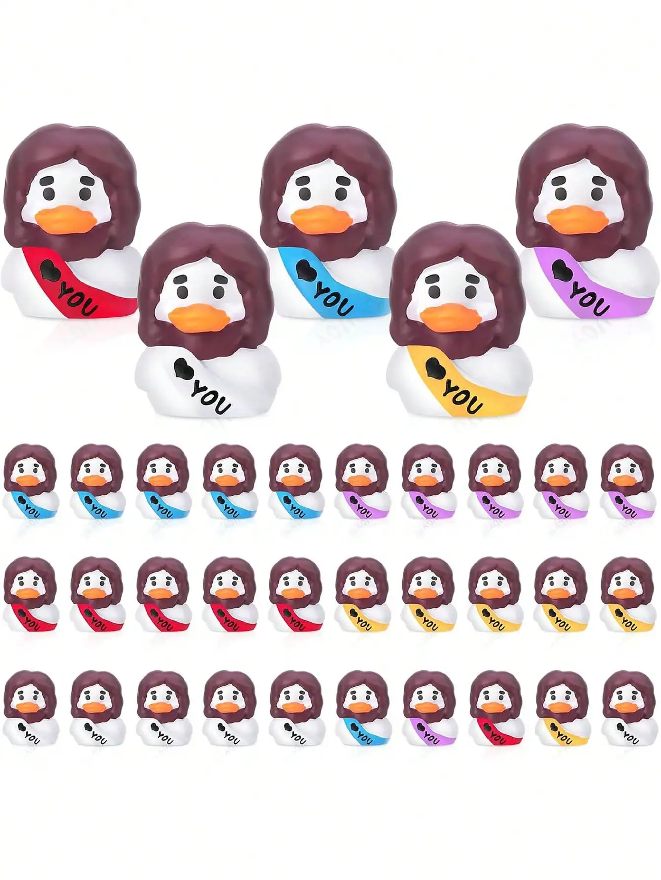 

5/10pcs Mini Resin Duck Figurines with Sash - Random Color for Desk, Car, Garden Decor