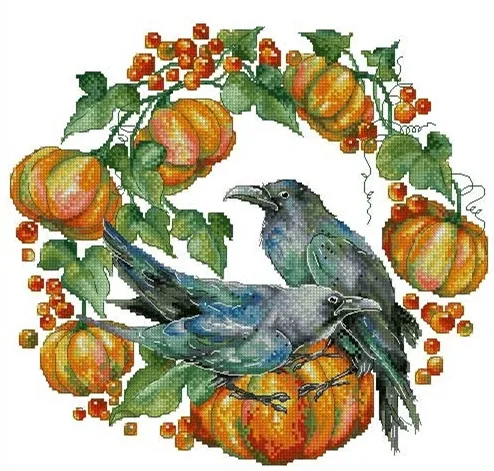 Autumn harvest pumpkin wreath 16CT14CT Unprinted Top Quality Cross Stitch Kits Embroidery Art DIY Handmade Needlework Home Decor