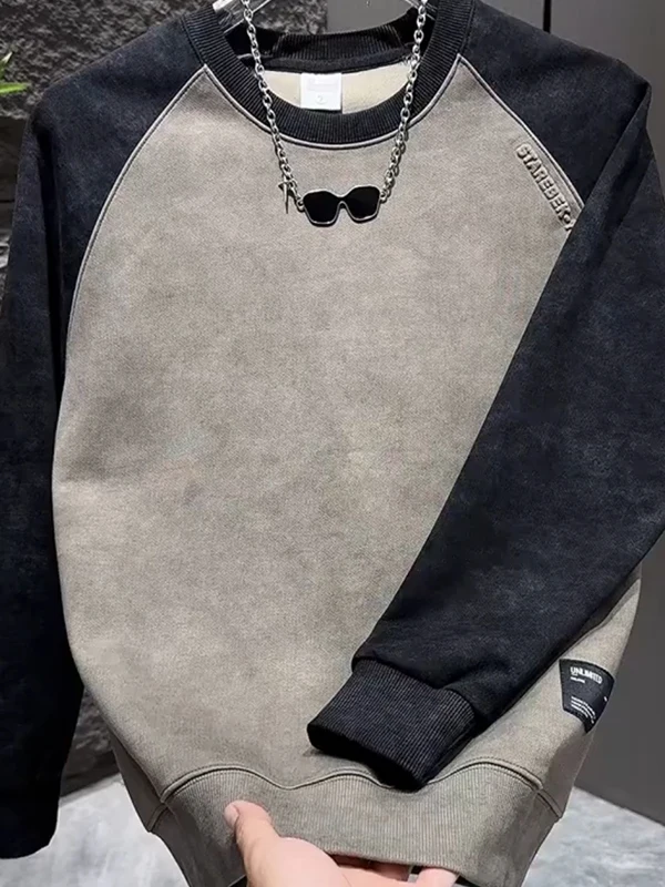 

Корейский круглый свитшот Ne Fce на подкладке Long Sve, мужская повседневная свободная толстовка с принтом окрашивания, удобная осенне-зимняя уличная одежда