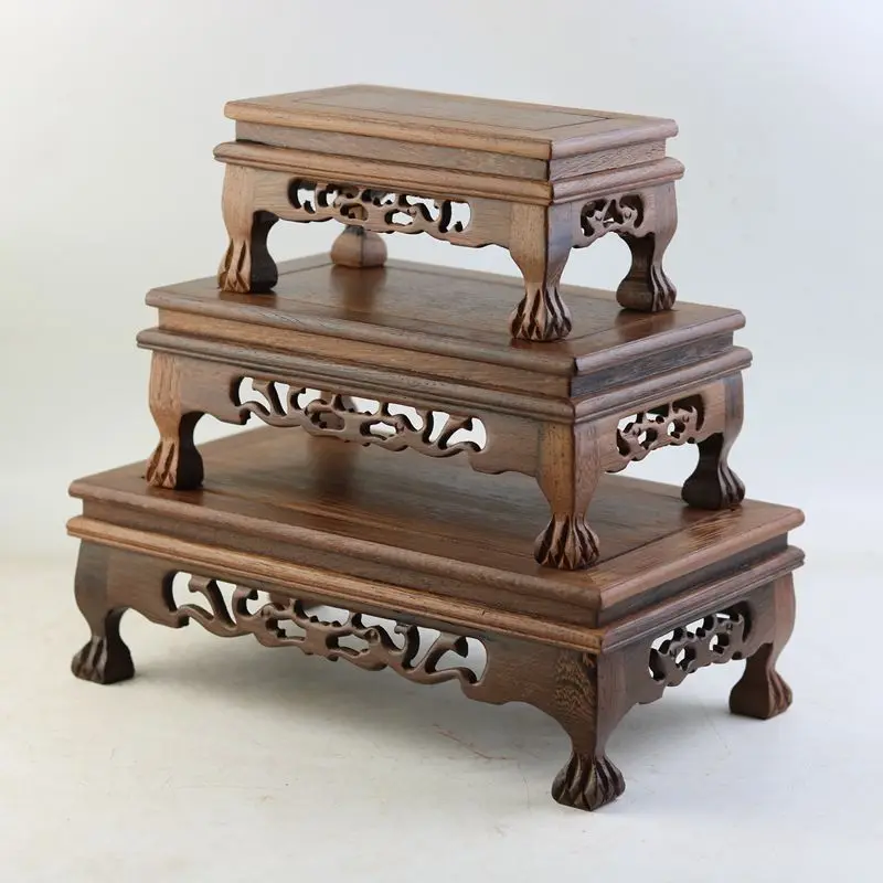 الخشب الأحمر منحوتة تمثال بوذا قاعدة جناح الدجاج الخشب طاولة جانبية مستطيلة مزهرية حجرية و بونساي عرض موقف العمل الفني