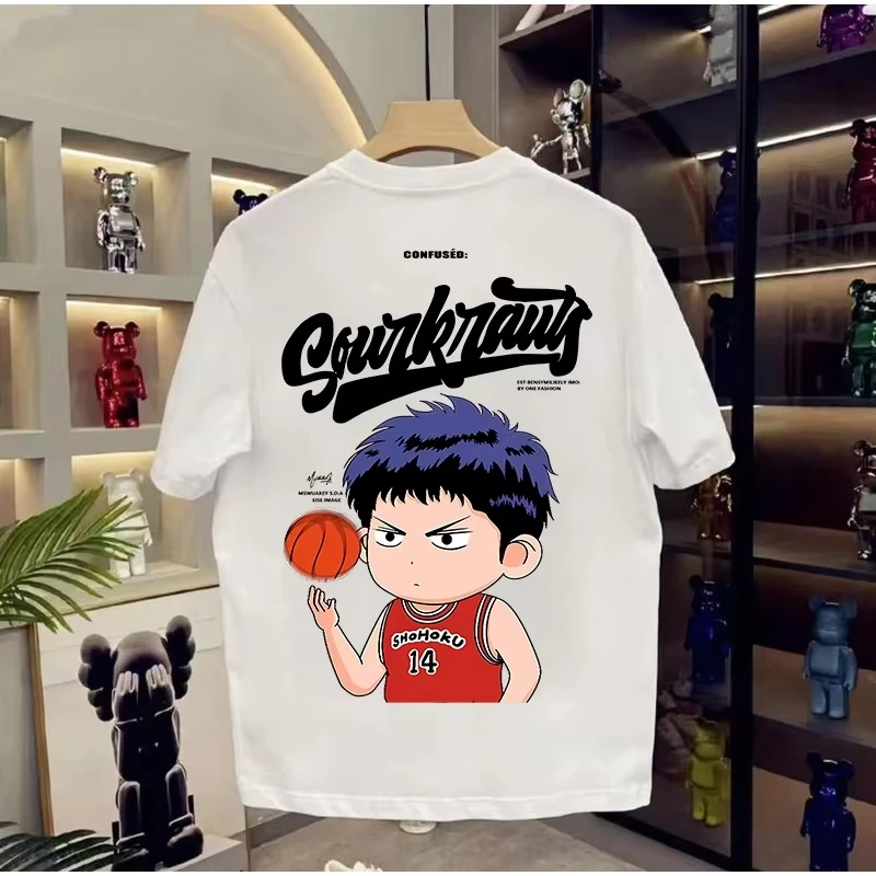 

Fashionable summer mens oversized T-shirt casual loose Japanese anime dunk print quick drying T-shirt suitableforbothmenandwomen
