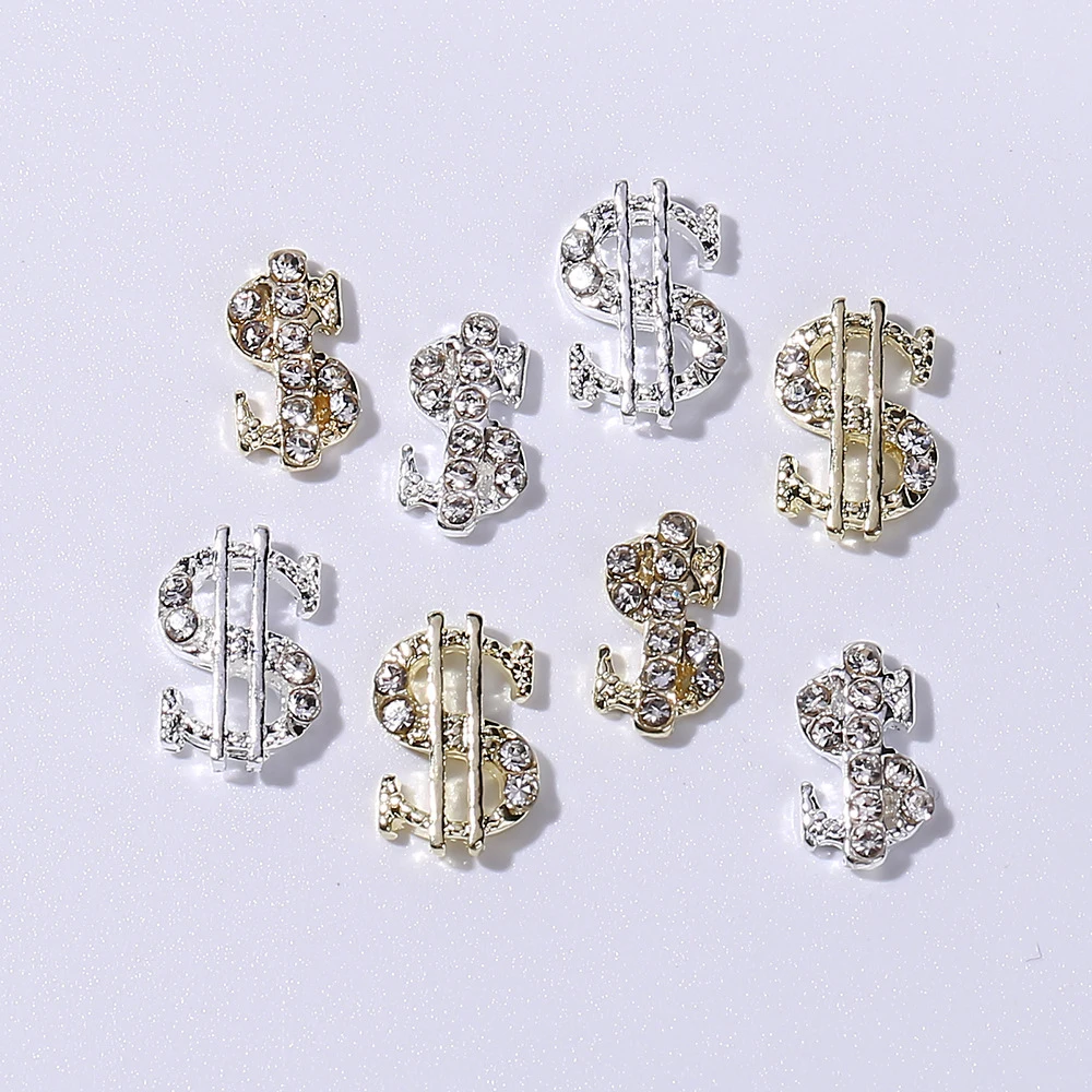 

10pcs Alloy USA Dollar Sign Nail Art Charm 3D Zircon Money Coin Press On Nail Rhinestones Jewelry DIY Luxury Nail Accessories