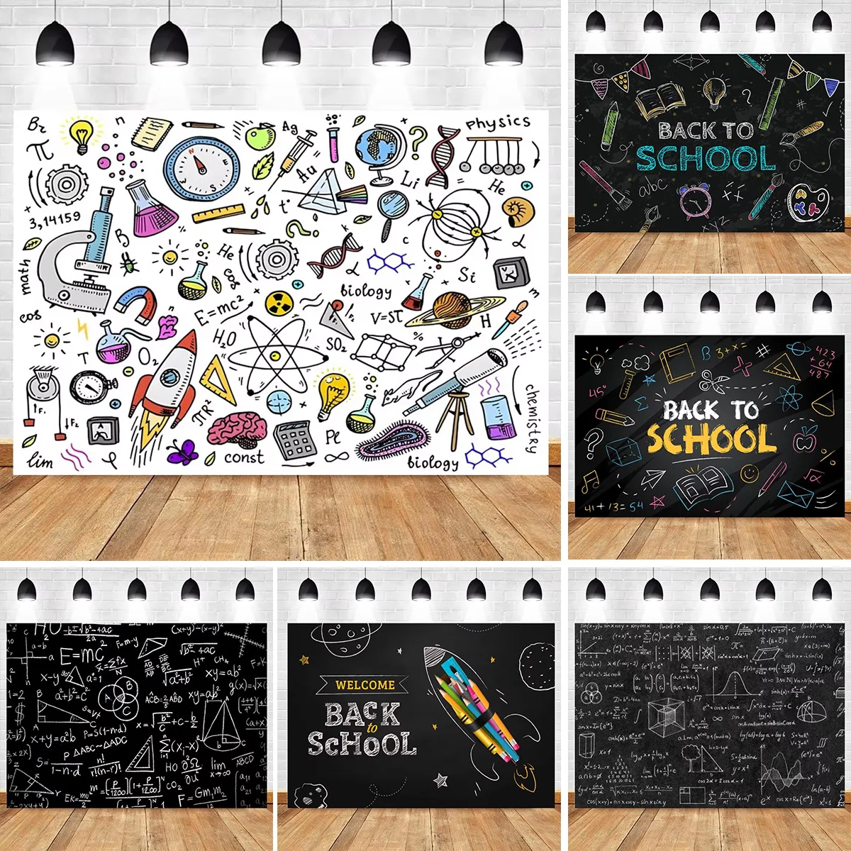 

Back to School Cartoon Blackboard Text Formula Theme Graduation Party Decoration Children's Background Photography Studio Props