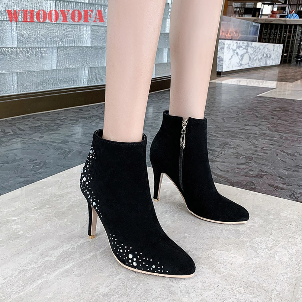 

Совершенно новые женские ботильоны Glamour Wine Red Grey, модная женская обувь для вечеринок, туфли на высоком каблуке с кристаллами, маленький большой размер 10, 32, 45, 48