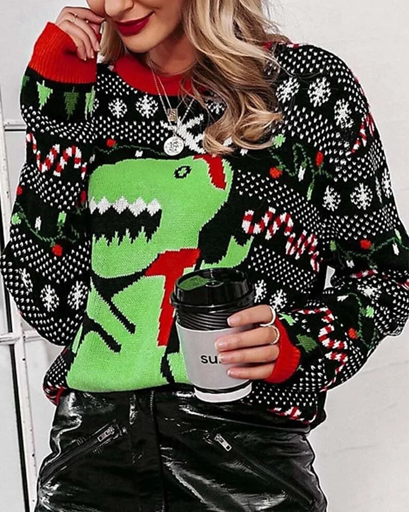 Autumn and Winter Women\'s Hoodie Round Neck Casual HarajukuCasual Street Trend Wide Style Christmas Love Pattern Comfortable2024