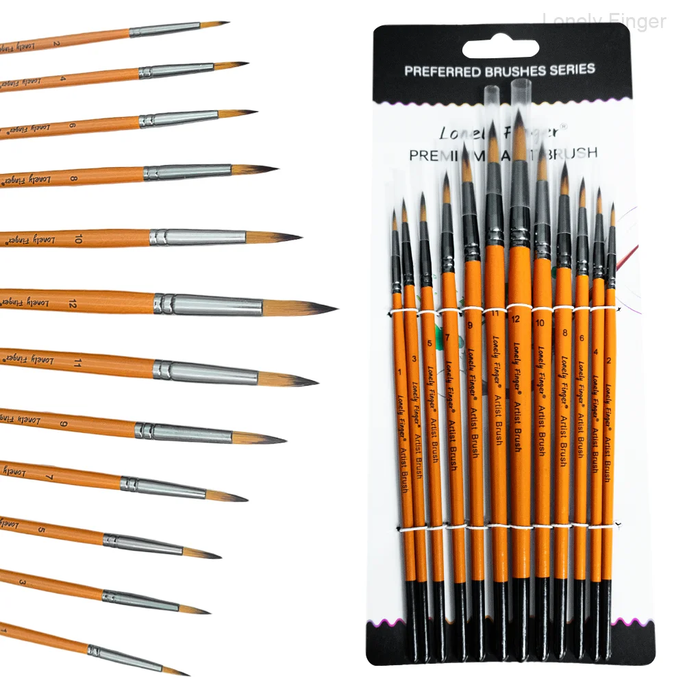

Набор кистей для рисования, 12 шт., круглые синтетические кисти с круглым наконечником для акварели, акрила, гуаши, масляной живописи и поделок — профессиональные