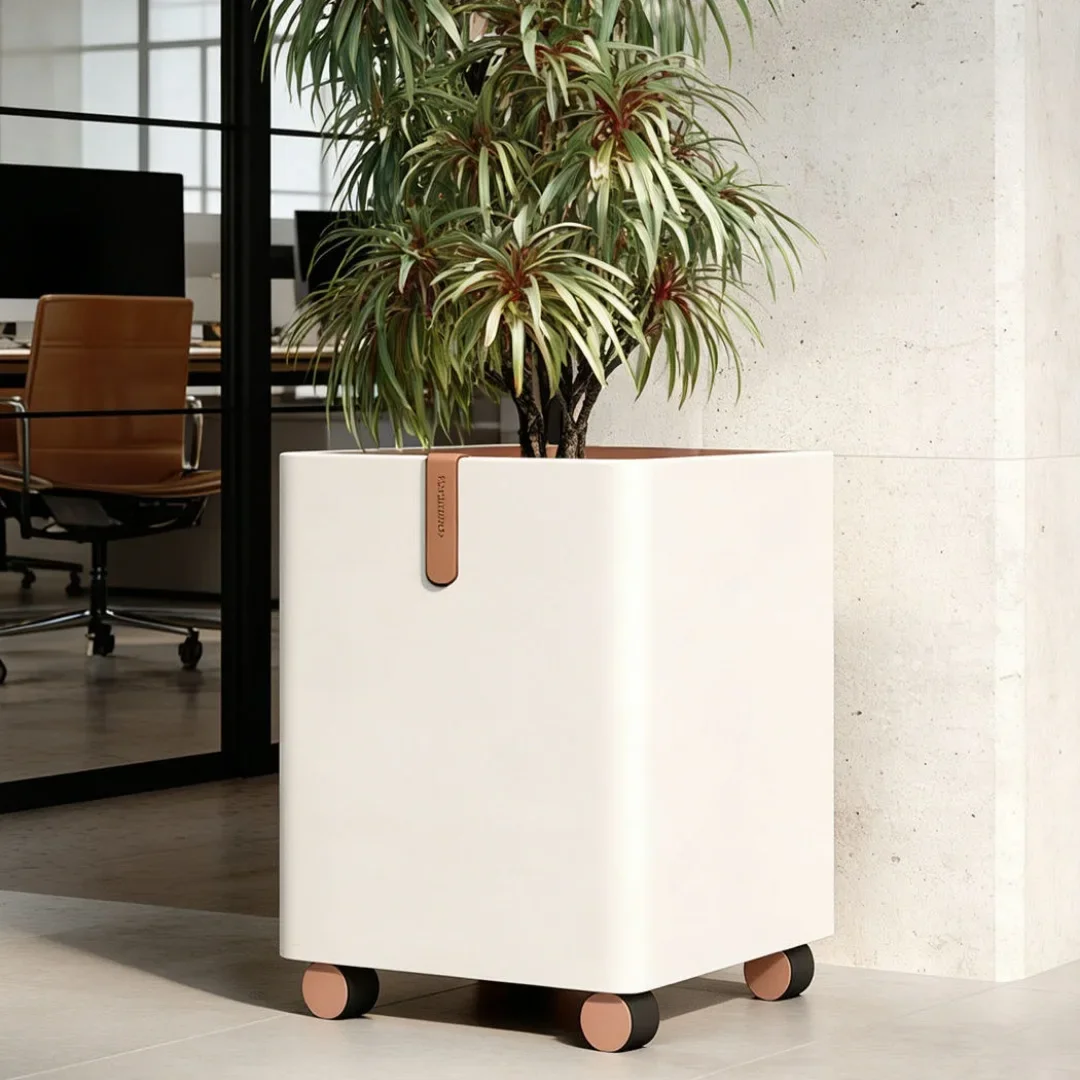Outdoor wheeled mobile flower box simple white flower pot office balcony living room courtyard indoor flower bed planting box