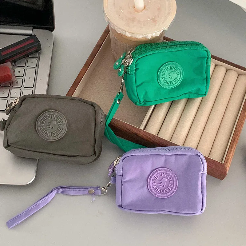 Portable Three Layer Card Holder Female Girls Party Handbag Headphone Bag Women Wallets Zipper Coin Purse Waterproof Key Case
