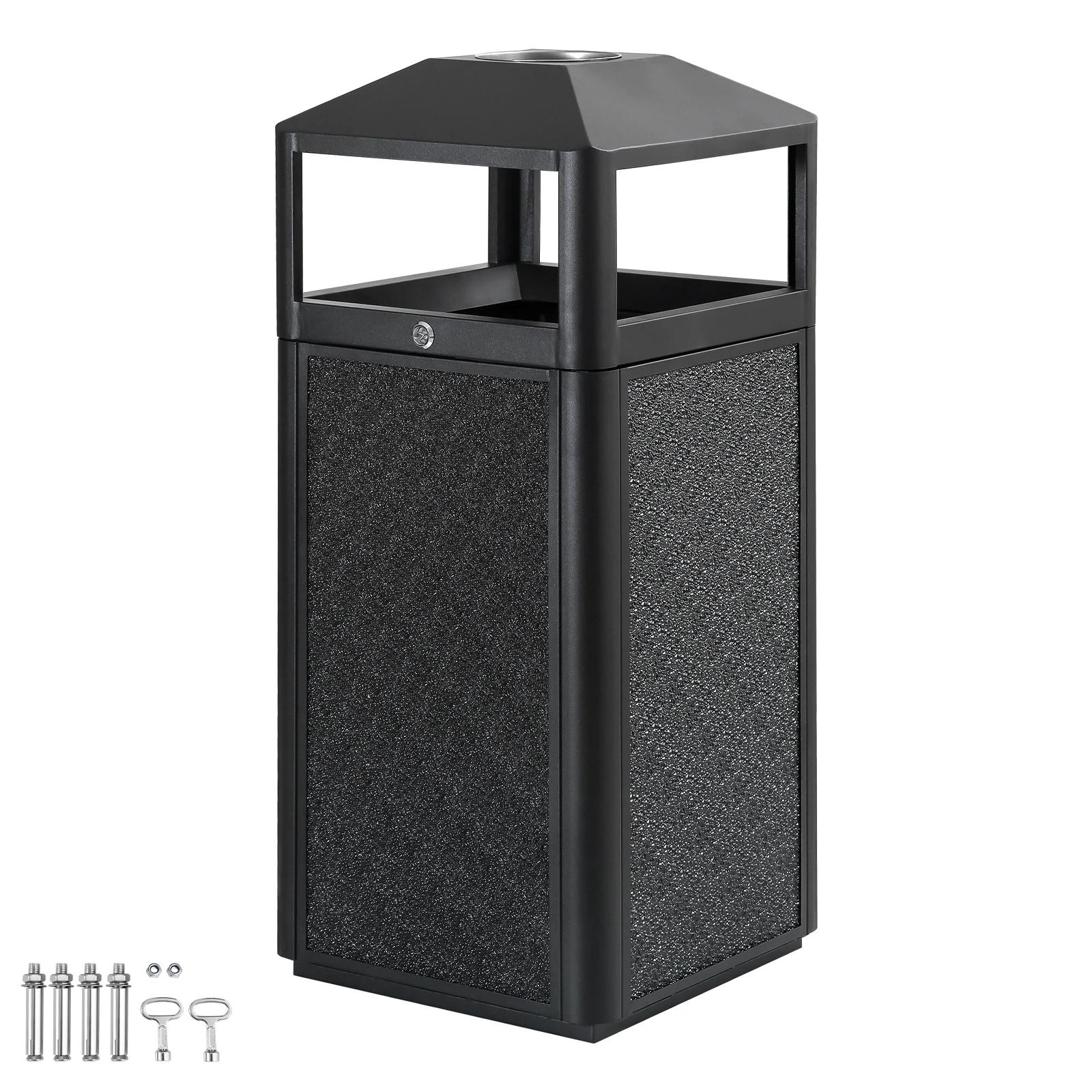 

Commercial Steel Trash Can 15 Gal, Indoor and Outdoor Garbage Can Lockable, Waste Container Trash Receptacle for Patios, Parks