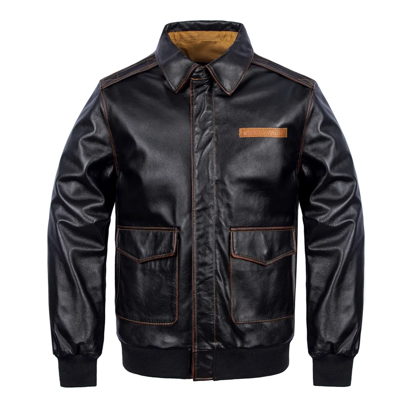 

Classic Men's A2 Pilot Jaet Genuine Leather Pure Cowhide Faion Urban Sle Long Sve Zipper Closure Workwear Sle