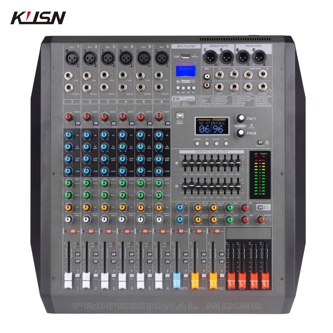 Dual 99 DSP 500W*2 6 Channel Amplifier Power Mixer Professional Digital Audio Mixing Sound Console with Bluetooth MP3 USB