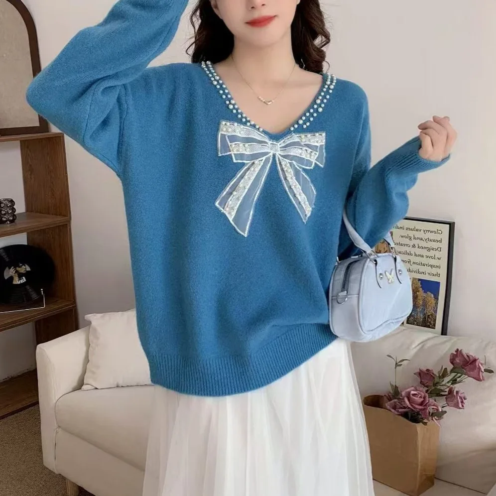

Butterfly Knot Temperament Knitted Sweater 2025 Autumn and Winter New Women's Pullover Fashionable Base High-end Sweater