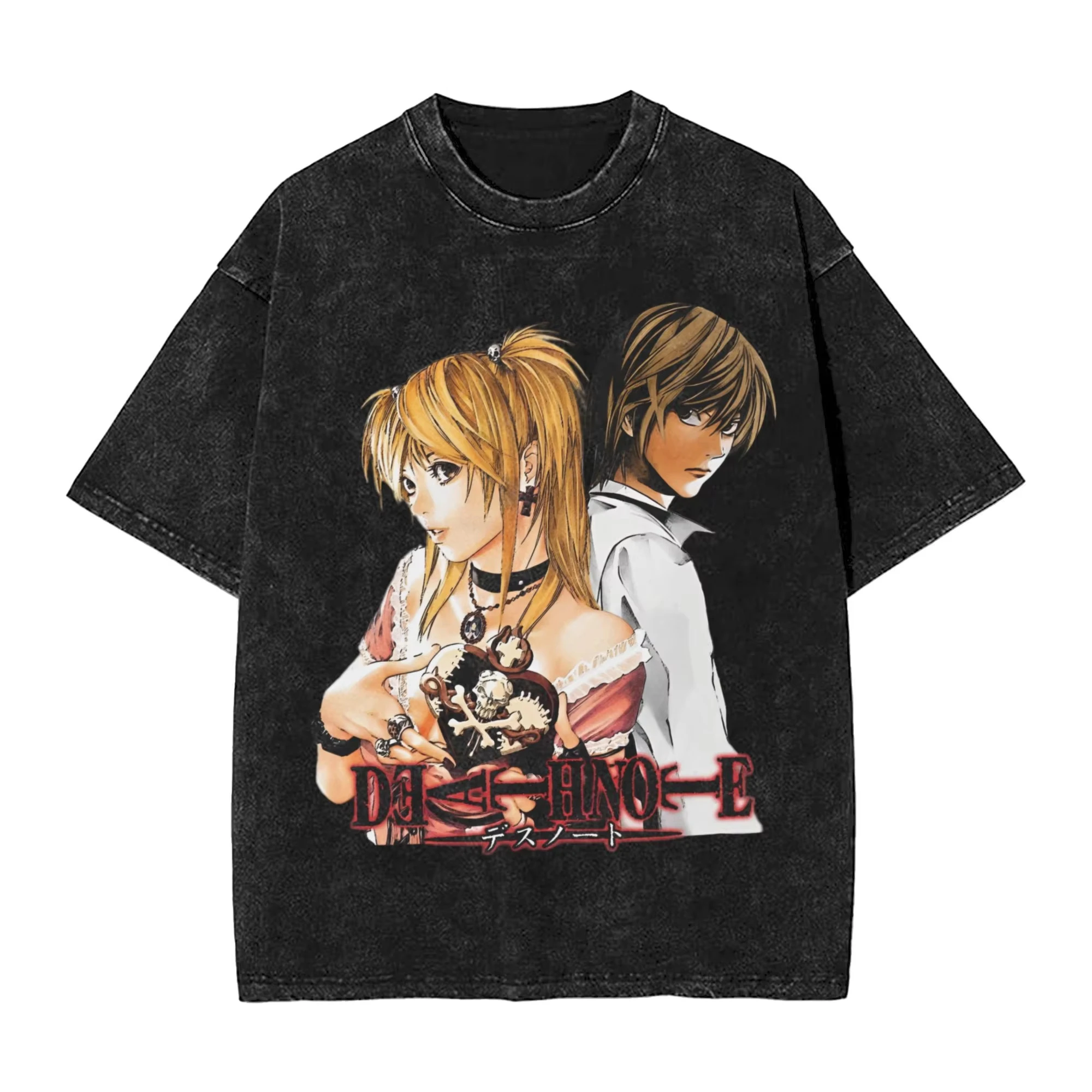 Japan Classic Suspense Anime Death Note Graphic Print T-Shirt Retro Washed O-neck Cotton Men Women Gothic Fashion Oversized Top