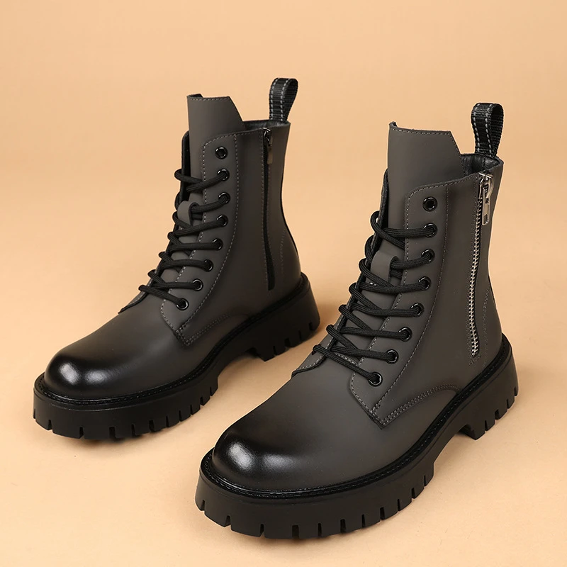 big size mens fashion stage nightclub high motorcycle boots autumn winter shoes cowboy original leather boot long platform botas