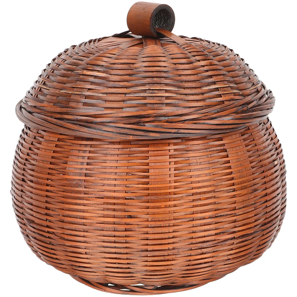 

Pumpkin Shaped Bamboo Storage Basket with Lid Multifunction Egg Holder for Kitchen Household Fruit Snack Egg Basket