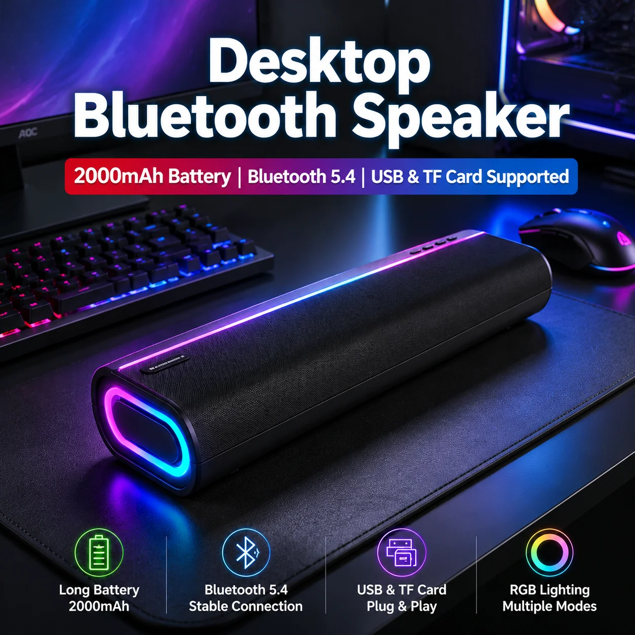 Rgb Computer Soundbar For Pc - HiFi-Bluetooth-Lautsprecher für PC, 10W Leistungsstarke Desktop-Soundbox