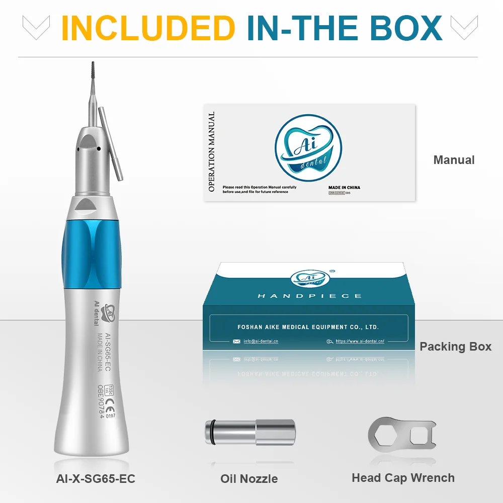 Dentra straight handpiece AI-SG65-EC 1:1 direct drive HP burs implant hand piece external cooling spray for Dentist laboratory