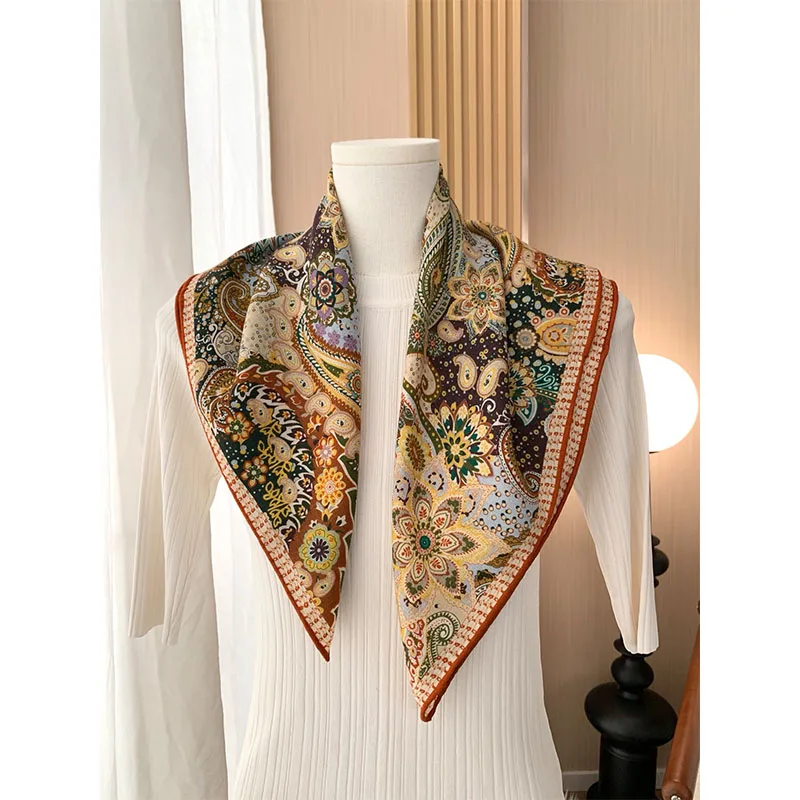 ผ้าพันคอสไตล์ชาติพันธุ์ลายเพสลีย์สำหรับผู้หญิง - ผ้าขนสัตว์ 70% และผ้าไหม 30% คุณภาพสูง ทันสมัย และให้ความอบอุ่น ขนาด 65*65 ซม.