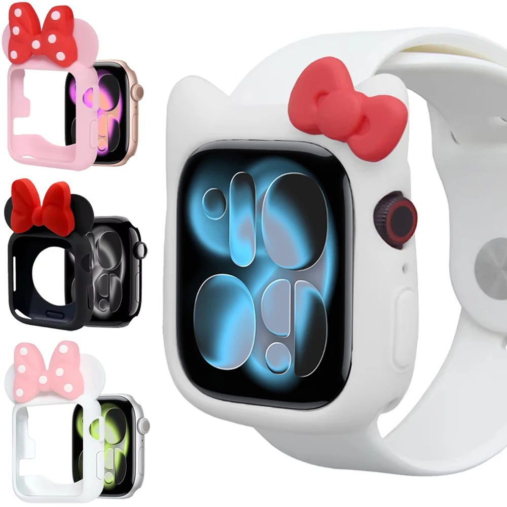 Kitty Silicone Case for Apple Watch 11 10 46mm 42mm Series 9 8 7 45mm 41mm Protective Shell IWatch 6 5 4 SE 3 44mm 40mm Cover