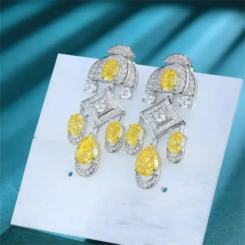 Ruihe 2023 New Elegant 925 Sterling Silver Simulated Diamond Zirconia Yellow Pear Shape Earrings for Women Gifts Earrings Dangle