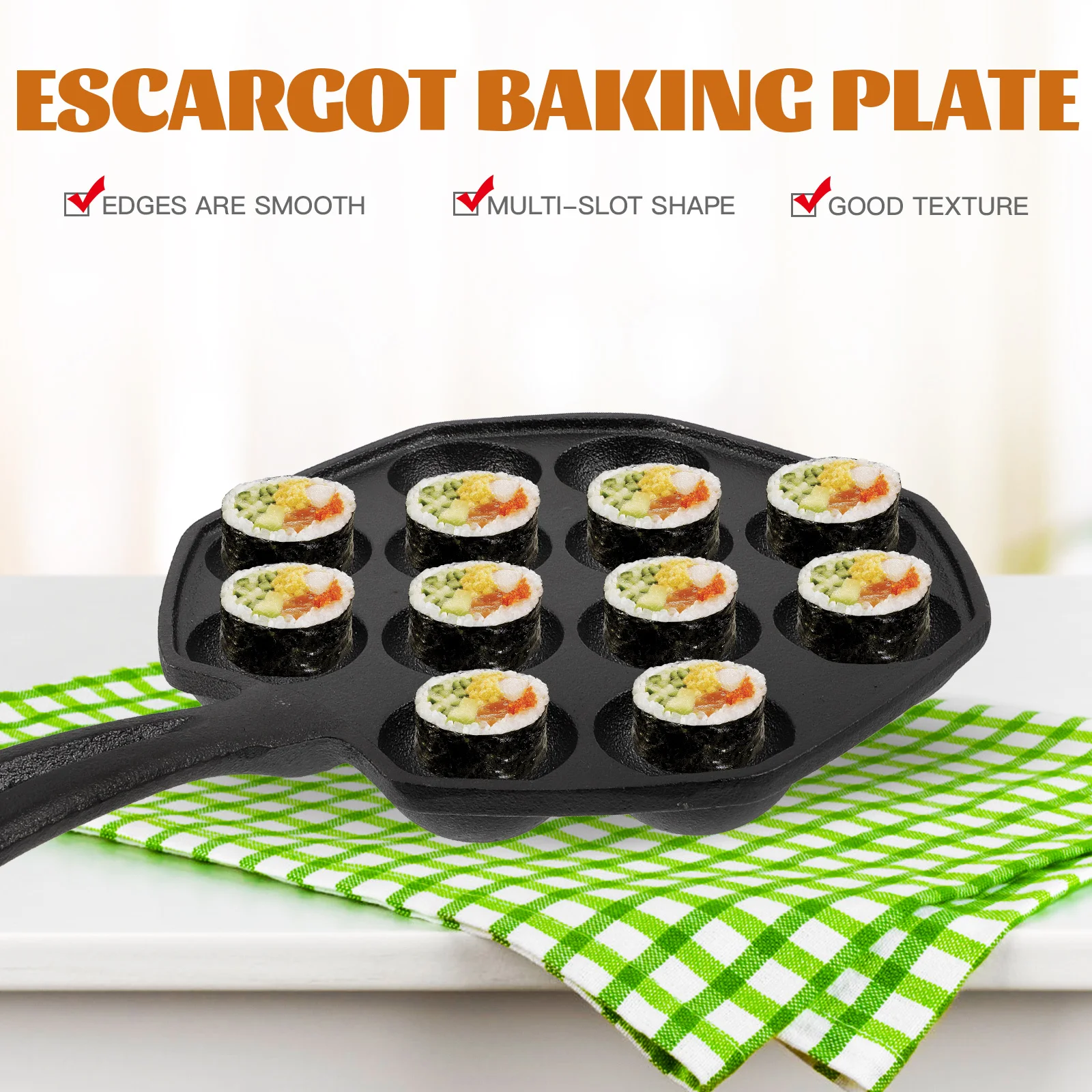 

Iron Escargot Baking Pan Premium Material Multi Slot Shape Evenly Heated Home Restaurant Use French Meal Abalone Sushi Eggs