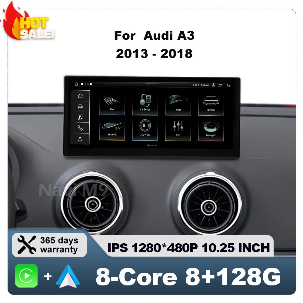 10.25inch Car Radio Multimedia Video Player For Audi A3 2013 - 2018 Navigation GPS Android 14 Wireless CarPlay WIFI Touch Screen