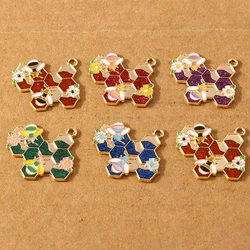 10pcs Cute Enamel Honeycomb Bee Charms Pendant for Making Neckalce Earrings DIY Jewelry Accessories Supplies