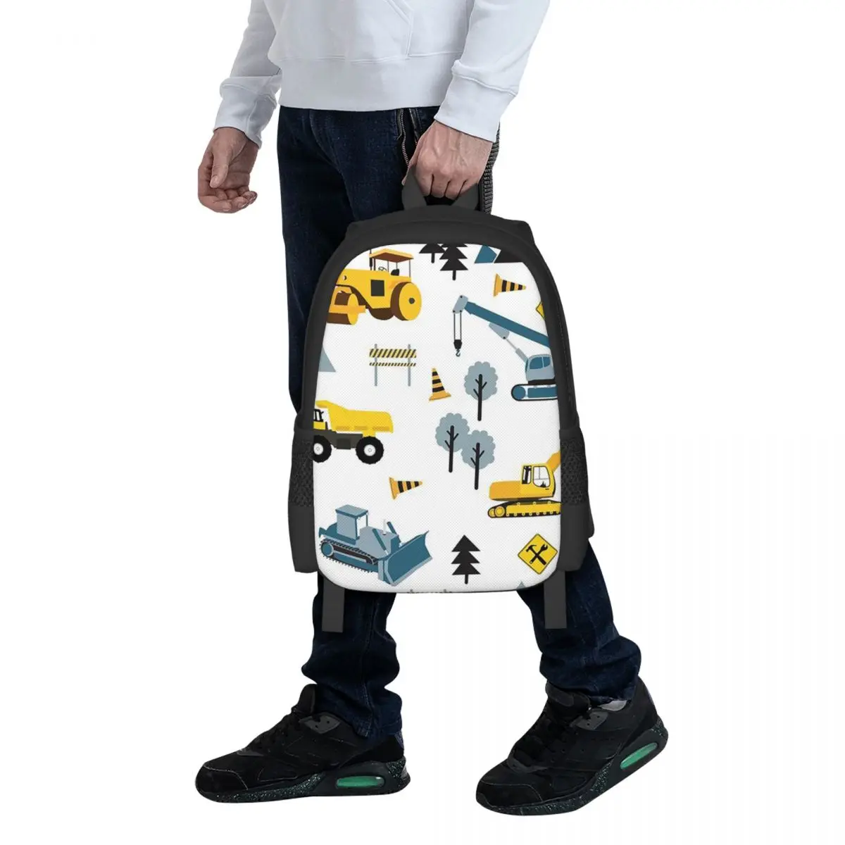 

Blue Construction Trucks & Site Theme Pattern Student Backpack School Bag Hiking Travel Daypack for Bookbag Shoulder Bags