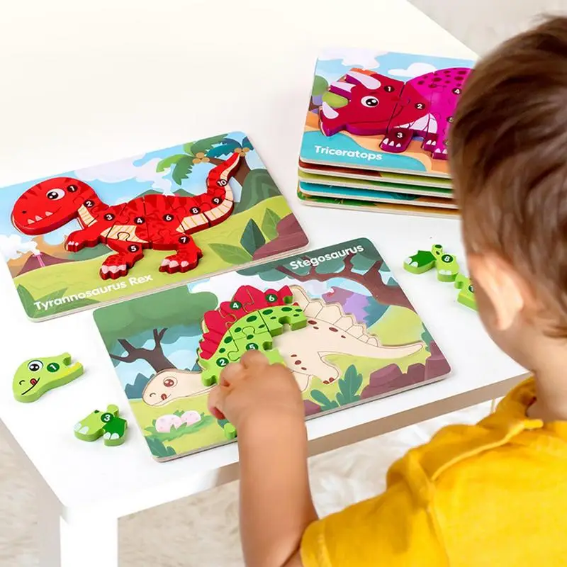 Dinosaur Puzzle | 3D Wooden Puzzles For Toddlers | Dinosaur Educational Puzzle Toy Preschool Educational Learning Puzzles Toys S