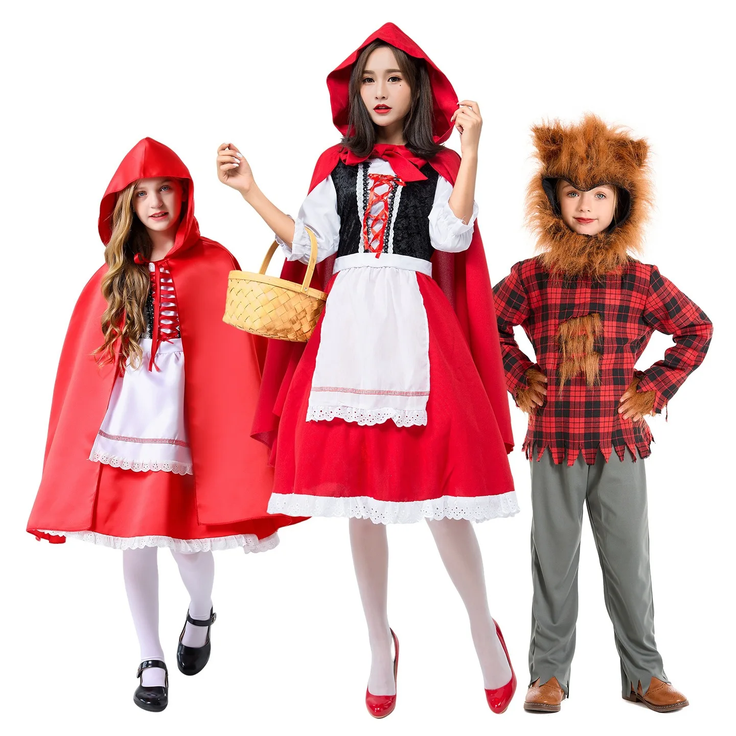Family Fairy Tale Matching Costume Little Red Hood Cape Dress Wolf Outfit Halloween Cosplay School Play Party Fancy Dress PS66