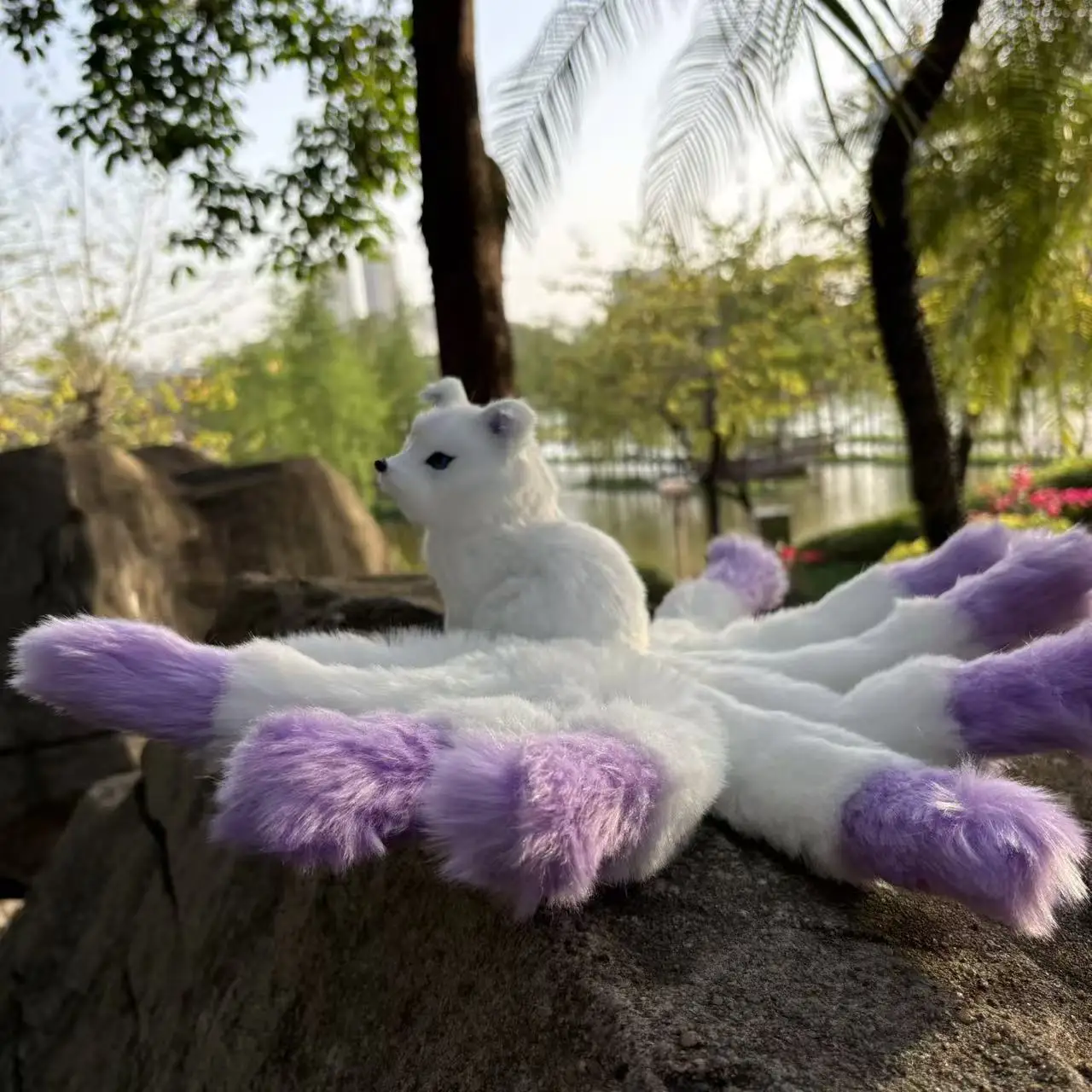 

Purple Mythical Nine-Tailed Fox Plush Toy Cute Colorful Animal Car Decor Lucky Charm Adorable Model Ornament Gift