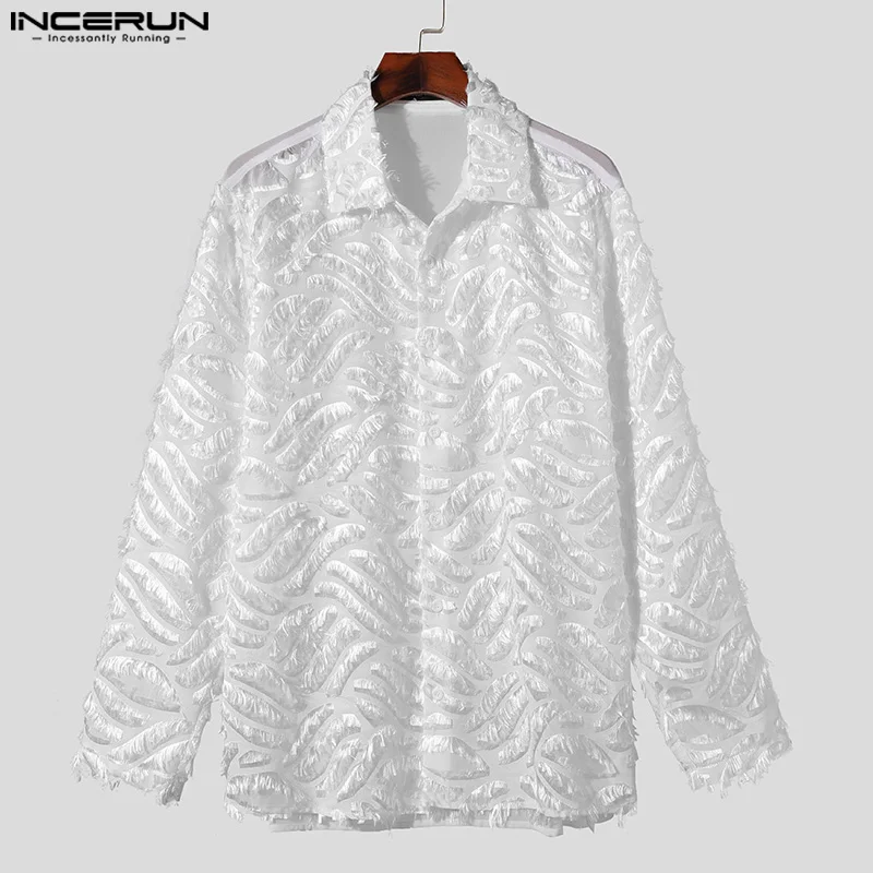 INCERUN Tops 2024 Korean Style Men\'s Hollow Plush Tassels Perspective Design Shirts Casual Streetwear Long Sleeved Blouse S-5XL