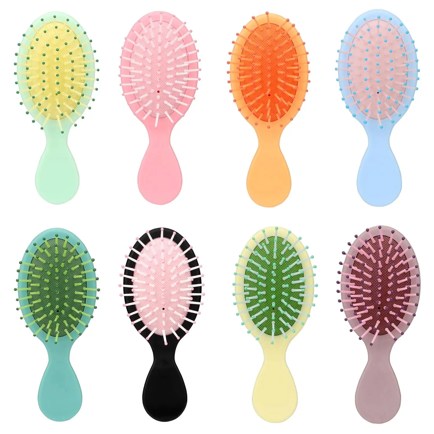 8 Pack Mini Soft Bristle Pocket Paddle Hair Brushes in 8 Colors for Men and Women - Travel-Friendly